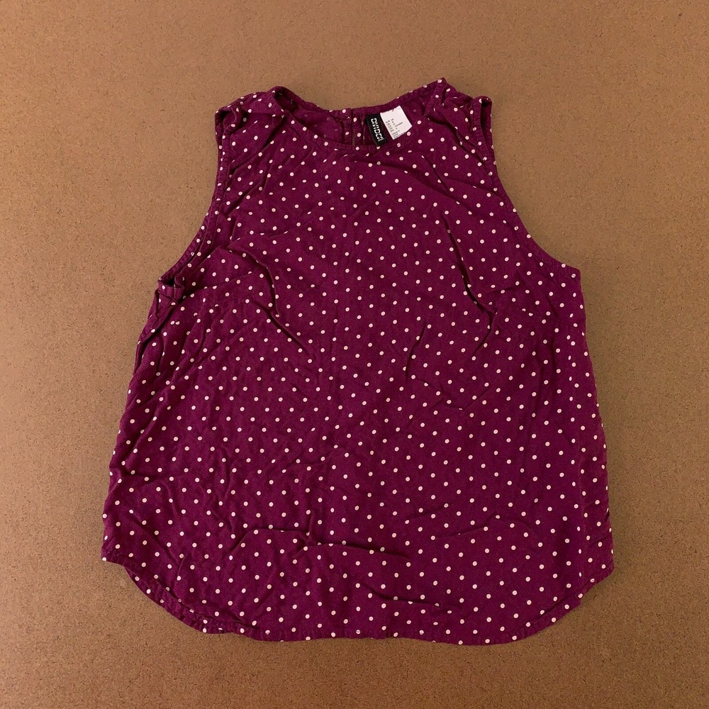 H&M Divided Women's Size 8 Wine Polka Dot Sleeveless Pullover Blouse